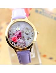 DIY Korean Style Polymerclay Two Flowers Decoration Leather Watch for Women Teen Girl Kids