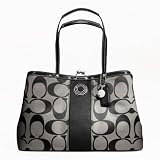 Coach Signature Strap Kisslock Framed Carryall Satchel Bag 19190 Black White