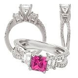 *18k Chatham 5x5mm princess cut pink sapphire color #150 engagement ring with split shank *18k Chatham 5x5mm princess cut pink sapphire color #150 engagement ring with split shank
