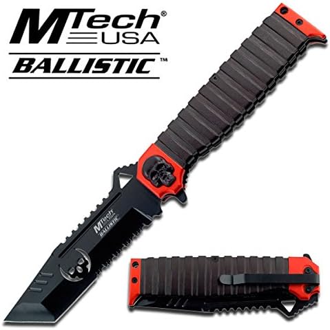 MT-A820RD " syhYsFOV9 Skull " M Tech Ballistic Action Assist Knife uzrT2 5" Closed ajuiioptr 4567fffg 567ybghjk SPRING ASSIST KNIFE 5" CLOSED 4.5" BLACK HALF SERRATED TANTO DUd6C STAINLESS STEEL BLADE 3MM SKULL CUT-OUT LOGO ON BLADE RED / yklZNkoSlp BLACK ALUMINIUM HANLDE BLACK SKULL MEDALLION ON RED BOLSTER INCLUDES POCKET CLIP