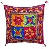 Handmade Pillow Cover Indian Home Decor Multicolor Embroidered Cushion Case 16 x 16 inches