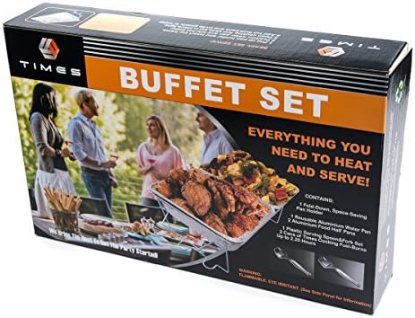 Times Full Size Buffet Set, Includes Aluminum Pans, Food Warmer, Wire Rack and Serving Utensils