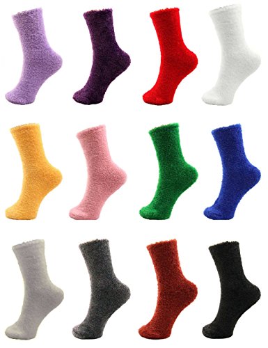 12 Pairs Assorted Super Soft Warm Microfiber Cozy Home Socks- Assorted Colors, 9-11