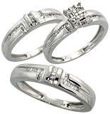 14k White Gold Trio 3-Piece His (5mm) & Hers (5mm; 7mm) Wedding Band Set, w/ 0.50 Carat Baguette & Invisible-set Diamonds; (Men's Size 9 to 12; Ladies' Size 6 to 8)