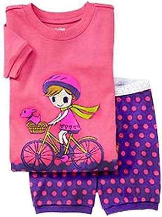Exdream Girls Toddler "Bike" Cotton Short 2-piece Pajama Set 6-7Years Rose