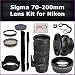 Sigma 70-200mm f/2.8 EX DG APO OS HSM Lens Kit for Nikon D90, D300s, D7000, D700 Digital SLR Cameras. Also Includes: 0.45X Wide Angle Lens, 2X Telephoto Lens, Lens Cap, Lens Hood, Lens Cap Keeper, Monopod, 3 Piece Filter Kit (UV-FLD-CPL), Monopod and Microfiber Cleaning Cloth