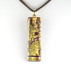 Murano Glass Pendant Jewelry - Rectangle L Gold/Brown Style3