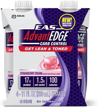 EAS AdvantEdge Carb Control Strawberry Cream Carton Ready To Drink, 11-Fluid Ounce Containers, 4 Count by EAS AdvantEdge