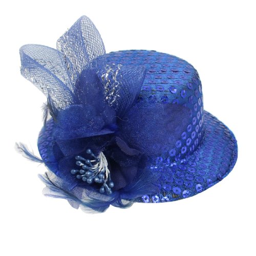 Women Blue Sequin Decor Fashion Mini Top Hat Hairclip