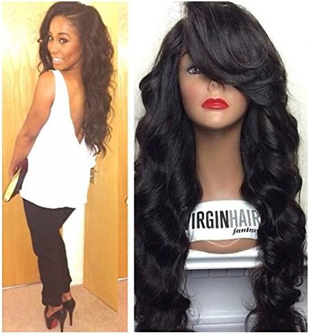 Indian virgin remy human hair body wave full lace wig for black women (18")
