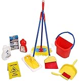 Click n' Play 10 Piece Kids Pretend Play Cleaning Set, Water Bucket, Cleaning Agent Bottles, Broom, Mop, Duster, Wet Floor Sign, Brush and Dustpan