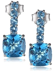 Sterling Silver Swiss Blue Topaz Drop Earrings