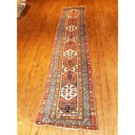 Handmade Antique Iranian Heriz Rug 3'2x13'