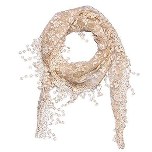 Lace Tassel Sheer Mesh Floral Print Lightweight Triangle Scarf Shawls and Wraps