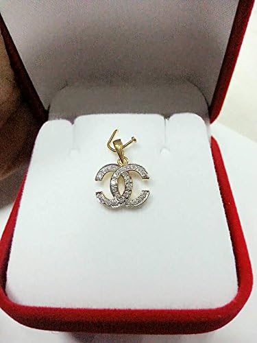 Authentic 24k Solid Yellow Gold Necklace 3.811 Gram 16 Inch Long with 9k CC Logo Pendants Gold SOLID and Diamond 0.26 Carat 2 Gram.