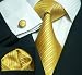 Landisun 22C Gold Yellow Solids Mens Silk Tie Set: Tie+Hanky+Cufflinks Exclusive