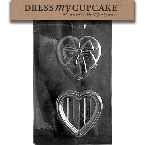 Dress My Cupcake DMCV084 Chocolate Candy Mold, Heart Pour Box with Bow, Valentine's Day