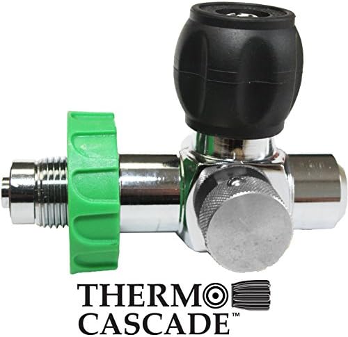 Compact DIN Green Handwheel Filler with On / Off Valve, Bleeder and Gauge Port for Scuba Tank Filling - Thermo Cascade (CV125GN)