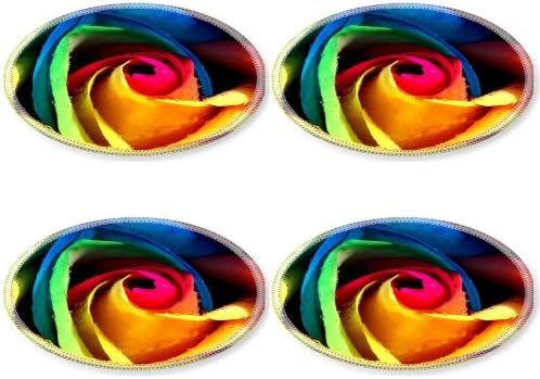 Rose Colorful Rainbow Petals Bud Dew Round Coaster (4 Piece) Set Fabric Rubber 5 Inch Size Liil Coaster Cup Mug Can Water Bottle Drink Coasters Stain Resistance Collector Kit Kitchen Table Top Desk
