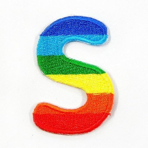 S Alphabet Rainbow Embroidered Iron or sew on Patches Height 1.5 Inch