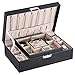 BEWISHOME Jewelry Box Organizer with 4 Watch Case Removable Tray Jewelry Display Storage Case - 7 Necklace Hook - Velvet Lining - Earring Ring Bracelet Case for Women Girls - Black PU Leather SSH07B