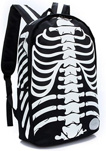 Unisex Stylish Backpacks for School Cool Skull Nylon Student Bag Satchel Black&amp;White