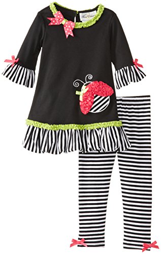 Rare Editions Little Girls' Ladybug Applique Stripe Set