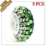 1 Buy = 5PCS Solid Sterling 925 Silver Core Swarovski Czech Rhinestone Charm Beads, High Quality With Sterling Brightness, Threaded Core, Matching Lampwork Murano Glass Beads for European Style Bracelets and Necklaces Chains, Well Compatible with Pandora, Troll, Biagi, Caprice, Dione Murano Glass Beads