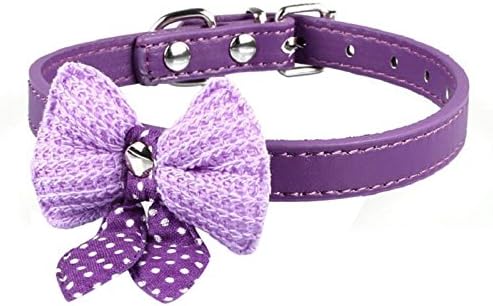 Surfwheel Cute Knit Bowknot Adjustable PU Leather Dog Puppy Pet Collars Necklace(Purple)