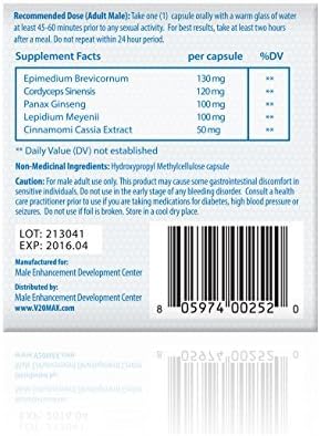 V20MAX Male Libido Enhancer [2 Caps] All Natural -SUPER CONCENTRATED PREMIUM Horny Goat Weed & Ginseng Formula - 100% Guaranteed Results - Increased Testosterone, Performance, Stamina and Drive