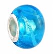 Pandora Style Charm Bead (Z219) Murano Style Lampwork Glass (14mm x 10mm) (fits Troll too) ~ Aqua with Aqua Metallic Stripe