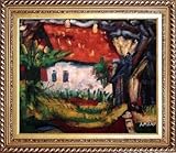 IMAGE OF Impressionism Garden Village Oil Painting 26.5 x 30.5 inches, with Exquisite Dark Gold Wood Frame