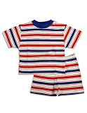 Saras Prints - Boys Short Sleeve Striped Shortie Pajamas, Red, White, Blue (Size 5)