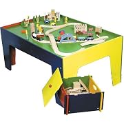 The Train Collection Table and Train Set, Complete with Train, Wooden Railways, Storage Box and Bonus Train Paraphanelia