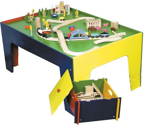 51fXIa3qfhL The Train Collection Table and Train Set, Complete with Train, Wooden Railways, Storage Box and Bonus Train Paraphanelia