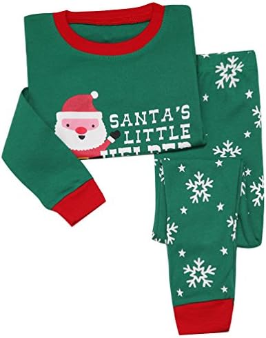 Qiufeng Girls Boys Christmas Pjs Santa Claus Elk Tops+Pant 2pcs Suit Set Outfit As picture2 5Y