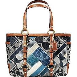 AUTHENTIC COACH SIGNATURE DENIM / INDIGO PATCHWORK GALLERY TOTE HANDBAG 12217 w/ Gift Receipt!