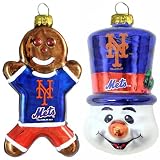 MLB New York Mets Blown Glass Gingerbread Man & Top Hat Snowman Ornament 2-Pack