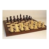Classic Rosewood and Boxwood Chessmen with Wide Frame Dark Rosewood/Maple Veneer Board