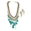 Turquoise Stone and Goldtone Statement Necklace and Earrings Set Fashion Jewelry