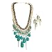 Imitation Turquoise Stone and Goldtone Statement Necklace and Earrings Set Fashion Jewelry