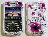 Violet Flower Black Swirl on White Snap on Hard Skin Faceplate Phone Shield Cover Case for Blackberry Bold 2 Bold2 Onxy 9700 + Microfiber Cell Phone Bag