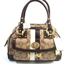 COACH SIGNATURE HERITAGE STRIPE DOMED SATCHEL BAG 13194 brown
