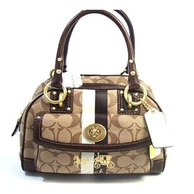 COACH SIGNATURE HERITAGE STRIPE DOMED SATCHEL BAG 13194 brown
