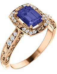 18K Rose Gold 7.00x5.00mm Emerald Cut Tanzanite and Diamond Ring -- LIFETIME WARRANTY