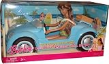 Barbie 2008 Surf's Up Cruiser and 12 Inch Doll Playset - Blue Convertible Cruiser with Teresa Doll, Stow and Go Suitcase, Hairbrush Plus Removable Car Seats as Beach Chairs (N1815)