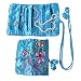 Silky Embroidered Brocade Jewelry Travel Organizer Roll Pouch - Turquoise Blue