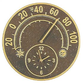Whitehall Antique Copper Solstice Thermometer Clock - 01782