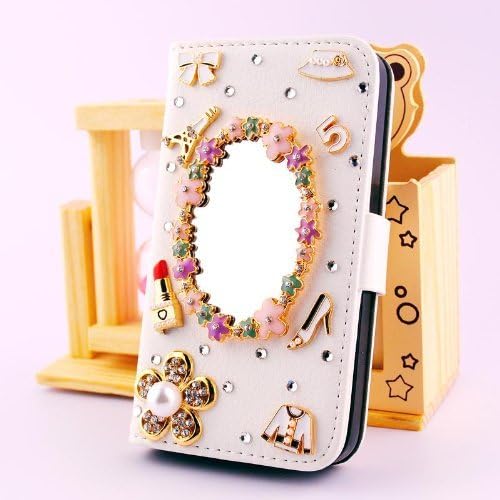Samsung Galaxy Note 4 Case,doopoo TM White Luxury 3D Handmade Fashion Girl Woman Fresh Cute Diamond Elegant Design Bling Sparkle Glitter with Crystal Rhinestone PU Leather Flip Wallet Purse Card Pouch Stand Case Cover for Samsung Galaxy Note 4 (Samsung Galaxy Note 4, Makeup Mirror)