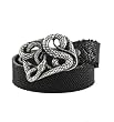 Rocker Textured Italian Leather Belt with Heavy Metal Snake Buckle